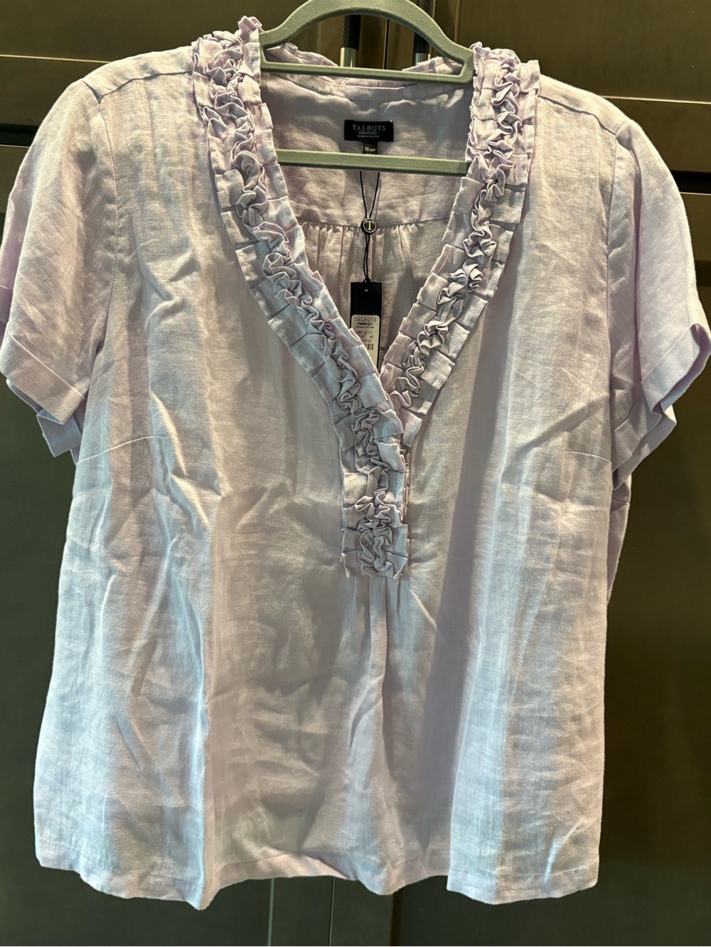 NWT Petites Talbots Lavender Linen Top with Ruffle V-neck, 18WP